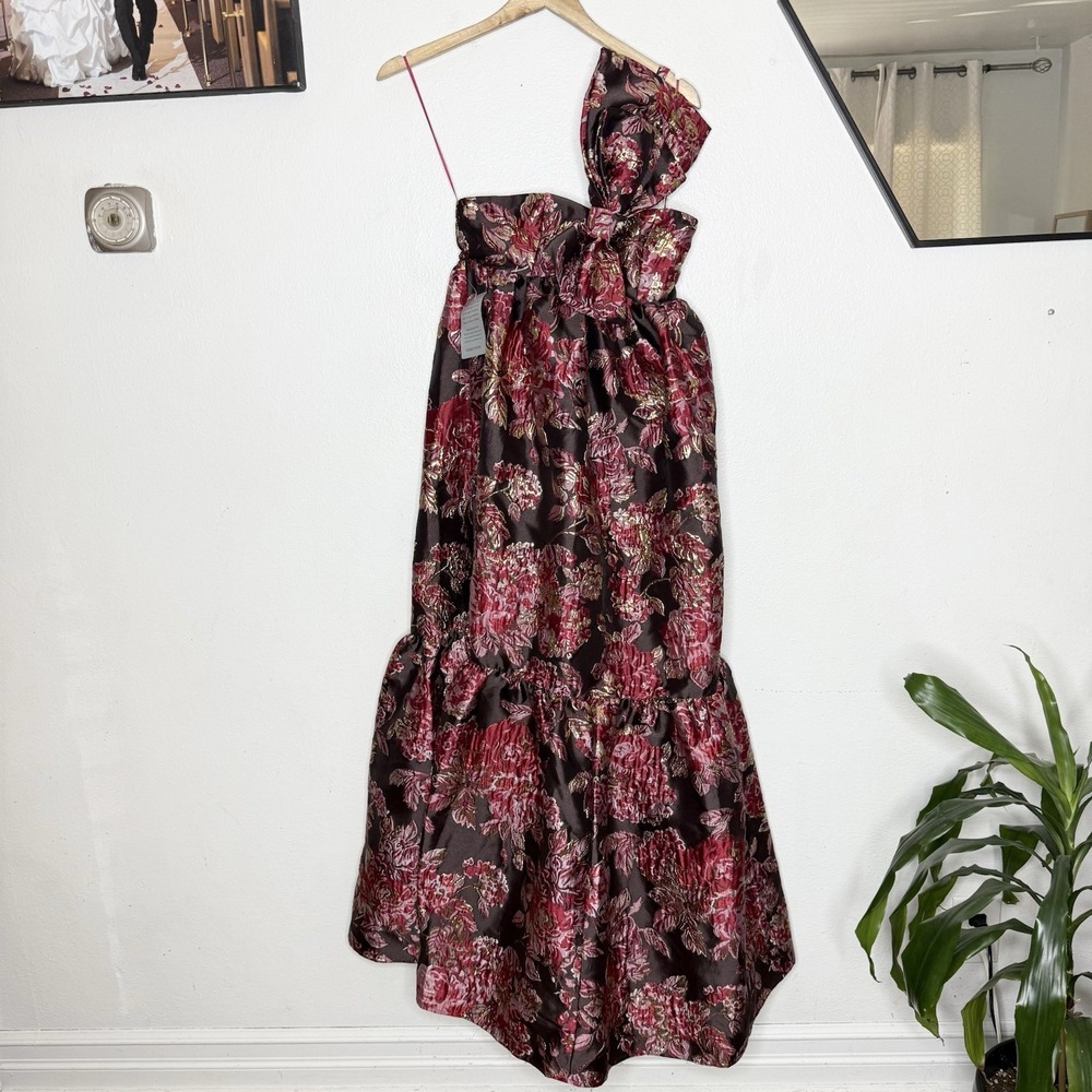 New Petal And Pup Betina Bow Front Maxi Brown Floral Dress Elegant Women's XS